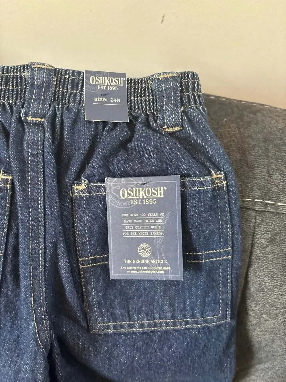 OshKosh B'gosh 24 Months Toddler Football Embroidery Flannel Lined Blue Jeans